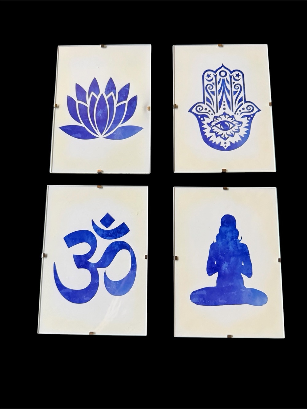 Set of 4 Blue Spiritual Symbol Wall Pictures